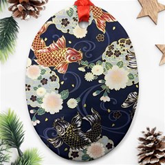 Japanese Wave Koi Illustration Pattern Oval Ornament (two Sides) by Ndabl3x