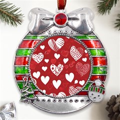 Valentine Metal X mas Ribbon With Red Crystal Round Ornament by pollyparadiseartshop