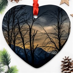 Tree Silhouette At Border Of Nahuel Haupi Lake, Rio Negro, Argentina Heart Ornament (two Sides) by dflcprintsclothing