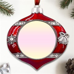 Cream Yellow To Pink Lace Bilinear Gradient Metal Snowflake And Bell Red Ornament by GradientsOmbre
