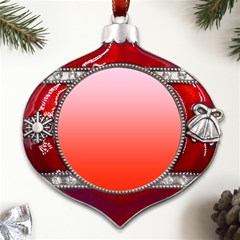 Pink Lace To Scarlet Red Linear Gradient Metal Snowflake And Bell Red Ornament by GradientsOmbre