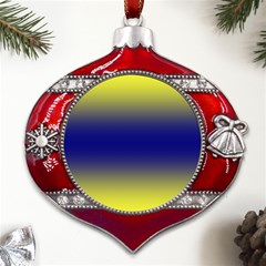 Electric Yellow To Navy Blue Bilinear Gradient Metal Snowflake And Bell Red Ornament by GradientsOmbre