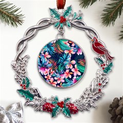 Hawaiian Flowers Hawaii Metal X mas Wreath Holly Leaf Ornament by Cemarart