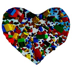 Falling Lego Bricks, Desenho, Fall, Games Large 19  Premium Heart Shape Cushions by kyorashop23