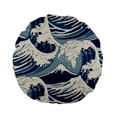 Japanese Wave Pattern Standard 15  Premium Flano Round Cushions by Cemarart