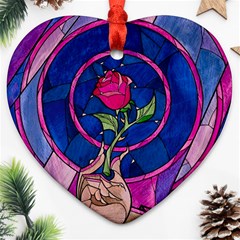 Enchanted Rose Stained Glass Heart Ornament (two Sides) by Cemarart