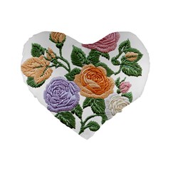 Embroidery Roses Floral Design Standard 16  Premium Heart Shape Cushions by Sabxi
