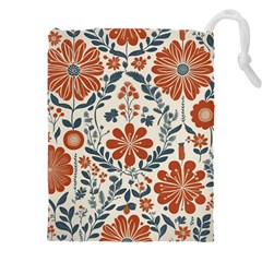 Retro Scandinavian Nordic Flowers Pattern 3 Drawstring Pouch (5xl) by violetheavensky