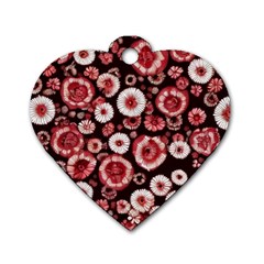 Mid Century Retro Floral 1970s 1960s Pattern 96 Dog Tag Heart (one Side) by violetheavensky