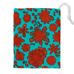 Mid Century Retro Floral 1970s 1960s Pattern 103 Drawstring Pouch (5xl) by violetheavensky