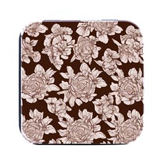 Mid Century Retro Floral 1970s 1960s Pattern 106 Square Metal Box (black) by violetheavensky