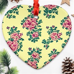 Retro 1880s Flowers Pattern 8 Heart Ornament (two Sides) by violetheavensky