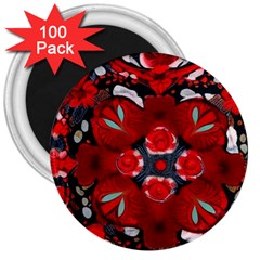 Mid Century Retro Floral 1970s 1960s Pattern 105 3  Magnets (100 Pack) by violetheavensky