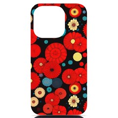 Mid Century Retro Floral 1970s 1960s Pattern 104 Iphone 14 Pro Black Uv Print Pc Hardshell Case by violetheavensky
