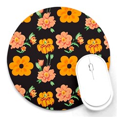 Retro 40s 50s Flowers Pattern Halloween 3 Round Mousepad by violetheavensky