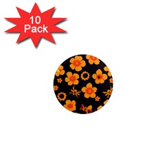 Retro 40s 50s Flowers Pattern Halloween 1  Mini Magnet (10 Pack)  by violetheavensky