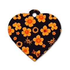 Retro 40s 50s Flowers Pattern Halloween Dog Tag Heart (two Sides) by violetheavensky