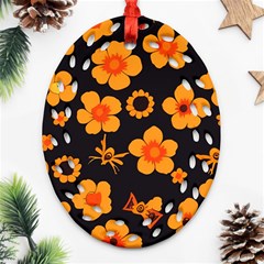 Retro 40s 50s Flowers Pattern Halloween Ornament (oval Filigree) by violetheavensky