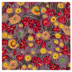 Mid Century Retro Floral 1970s 1960s Pattern 90 Wooden Puzzle Square by violetheavensky