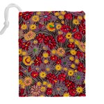 Mid Century Retro Floral 1970s 1960s Pattern 90 Drawstring Pouch (4XL) Back