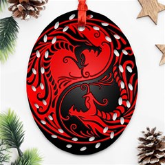 Red Yin Yang Dragons Ornament (oval Filigree) by UniqueYinYang