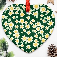 Mid Century Retro Floral 1970s 1960s Pattern 93 Heart Ornament (two Sides) by violetheavensky