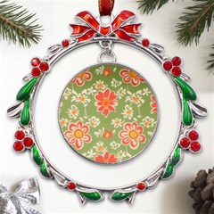 Retro 40s 50s Mexico Flowers Pattern 3 Metal X mas Wreath Ribbon Ornament by violetheavensky