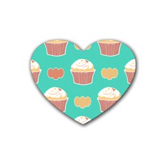 Retro 40s 50s Cupcake Pattern 3 Rubber Coaster (heart) by violetheavensky