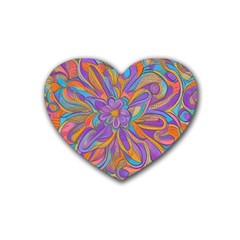 Mid Century Retro Floral 1970s 1960s Pattern 75 Rubber Coaster (heart) by violetheavensky
