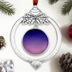 Navy Blue To Cotton Candy Pink Linear Gradient Metal Silver X mas Leaves Round Ornament by GradientsOmbre