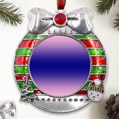 Cotton Candy Pink To Navy Blue Bilinear Gradient Metal X mas Ribbon With Red Crystal Round Ornament by GradientsOmbre