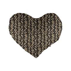 Beige Snake Pattern Standard 16  Premium Flano Heart Shape Cushions by DinkovaArt