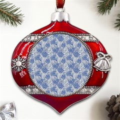 Blue Roses Metal Snowflake And Bell Red Ornament by DinkovaArt