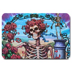 Grateful Dead Hippie Peace Roses Rock Music Legend Large Doormat by Tsamara