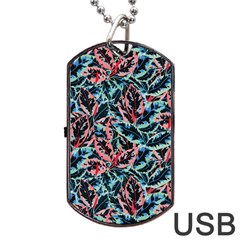 Leaves Nature Pattern Patterns Colorful Dog Tag Usb Flash (two Sides) by Tsamara