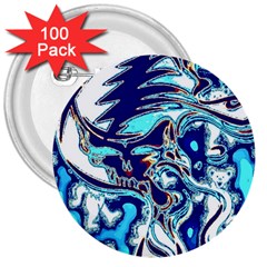 Trippy Dippy Bears Blue Dancing Greatful Dead Skull Steal Your Face 3  Buttons (100 Pack)  by Salmanaz77