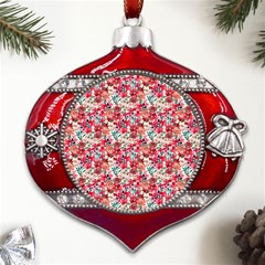 Red Flowers Metal Snowflake And Bell Red Ornament by DinkovaArt