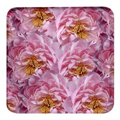 Peonies Nature Bloom Blossom Pink Square Glass Fridge Magnet (4 Pack) by Tsamara
