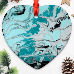Fluid Turquoise Heart Ornament (two Sides) by DinkovaArt
