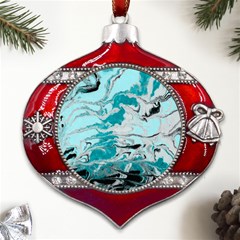 Fluid Turquoise Metal Snowflake And Bell Red Ornament by DinkovaArt