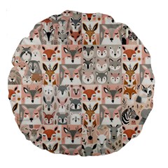 Mix Animal Faces Large 18  Premium Round Cushions by DinkovaArt