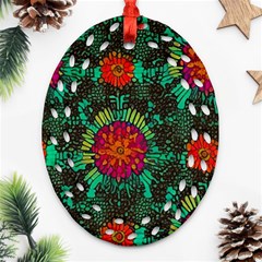 Mid Century Retro Floral 1970s 1960s Pattern 72 Ornament (oval Filigree) by violetheavensky