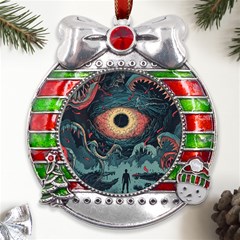 Monsters Nightmare Metal X mas Ribbon With Red Crystal Round Ornament by Tsamara