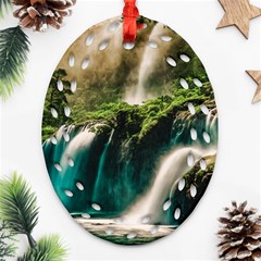 Waterfall Rocks Jungle Forest Ornament (oval Filigree) by Anend