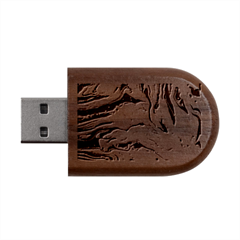 Magenta Waves Wood Oval Usb Flash Drive by kaleidomarblingart