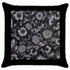 Mid Century Retro Floral 1970s 1960s Pattern 71 Throw Pillow Case (black) by violetheavensky
