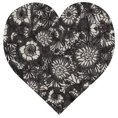 Mid Century Retro Floral 1970s 1960s Pattern 71 Wooden Puzzle Heart by violetheavensky