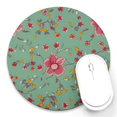Mid Century Retro Floral 1970s 1960s Pattern 79 Round Mousepad by violetheavensky