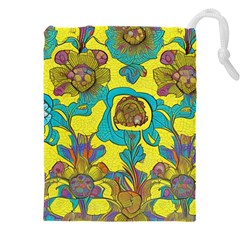 Mid Century Retro Floral 1970s 1960s Pattern 60 Drawstring Pouch (4xl) by violetheavensky