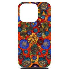 Mid Century Retro Floral 1970s 1960s Pattern 69 Iphone 14 Pro Black Uv Print Pc Hardshell Case by violetheavensky